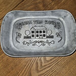Wilton Armetale Pewter Bless This House Bread Platter Serving Tray 11" Rectangul